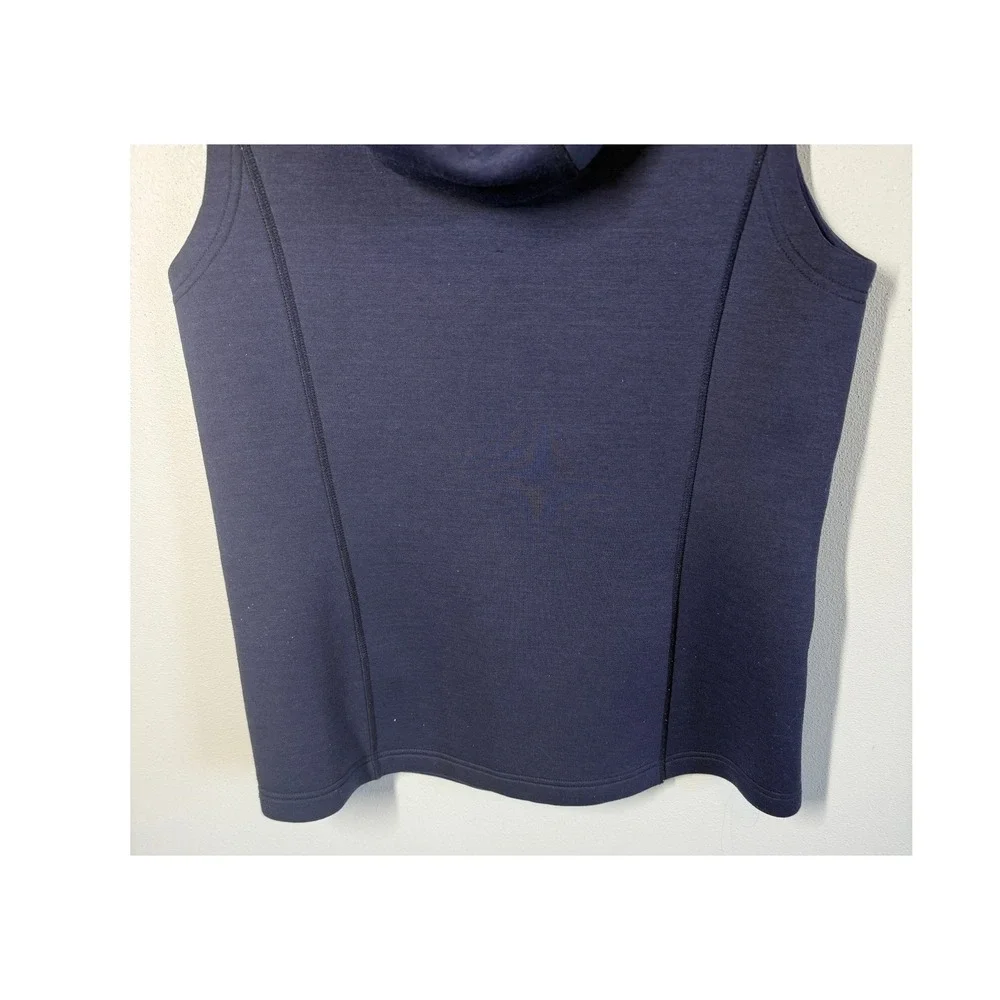 The North Face Womens M Hooded Fleece Vest Navy Blue Full Zip Pink Layering